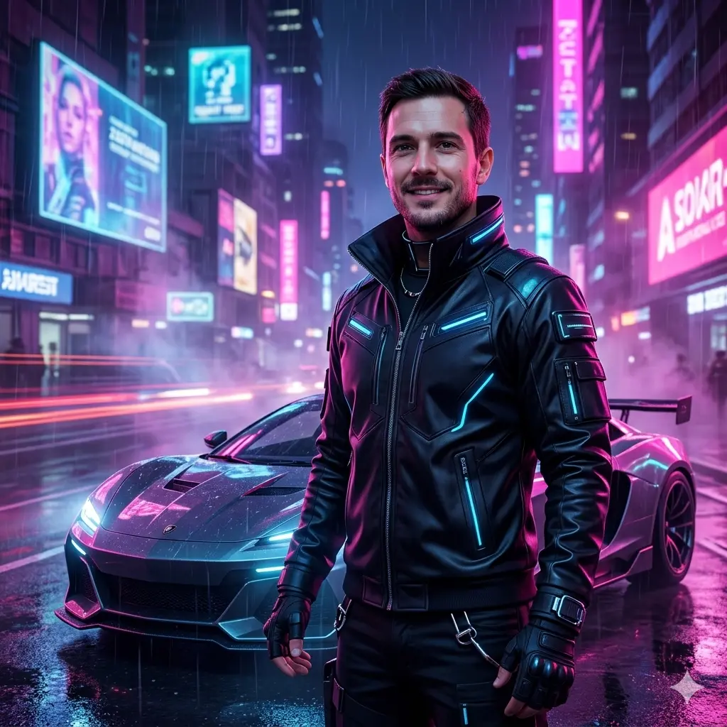 AI Output: Cyberpunk Night Rider Portrait